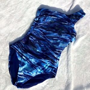 Kenneth Cole Blue One Shoulder One Piece Swimsuit